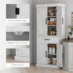 72" Tall Kitchen Pantry Storage Cabinet, Farmhouse Freestanding Sideboard Utility Cupboard Large Hutch Cabinets with 4 Barn Doors, Drawer and Adjustable Shelves, White