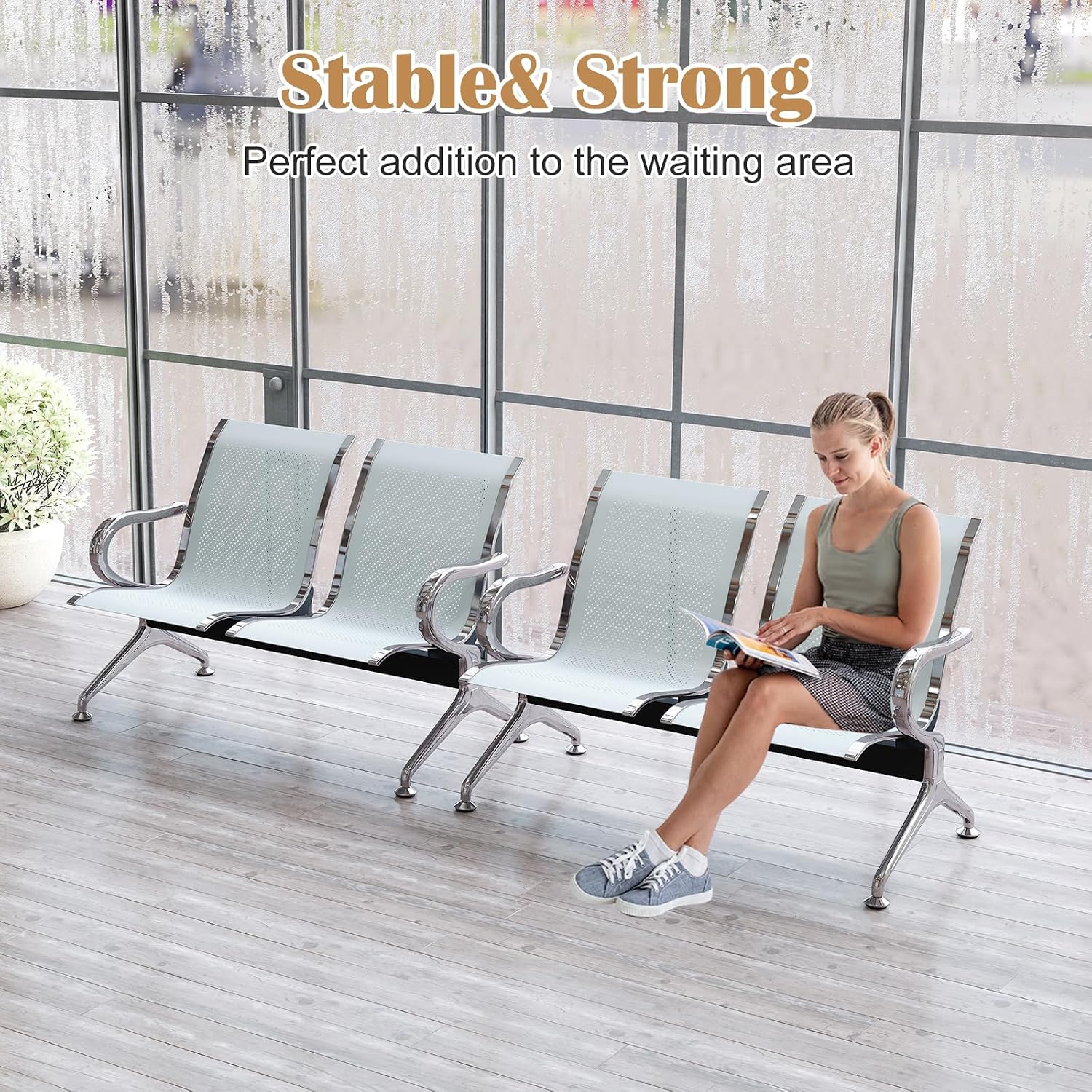 Reception Chairs Waiting Room Chair - Set of 2 Lobby Furniture with Arms Reception Bench for Airport Office Business Bank Hospital (2-Seat)