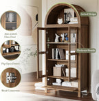 71” Tall Arched Kitchen Pantry Cabinet, Modern Farmhouse Hutch Storage Cabinets with Large Drawer and Glass Doors for Kitchen, Dining Room, Living Room, Natural