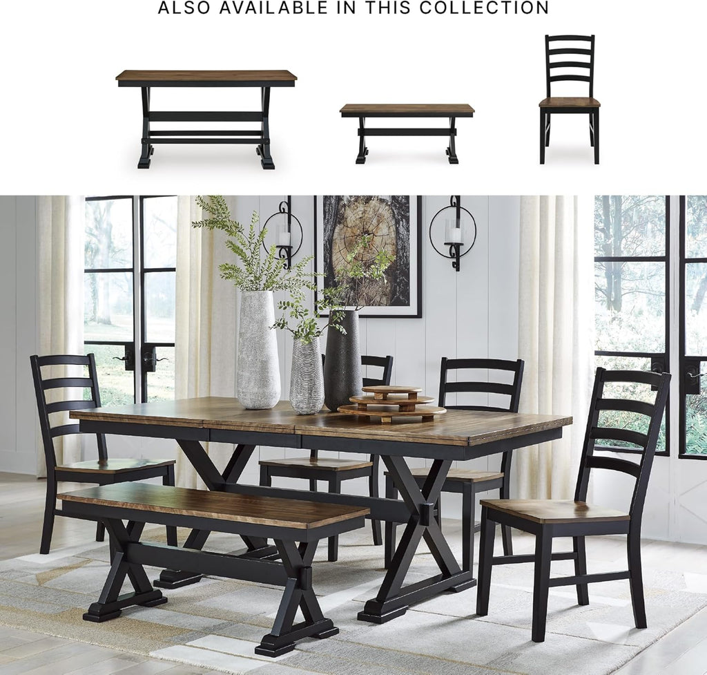 Signature Design by Ashley Wildenauer Dining Chairs Set of 2, Modern Ladderback Dining Chairs with Solid Wood Frame, Two-Tone Finish, Contoured Seat, Black/Brown