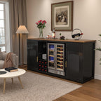 GDLF Extra Long Bar Cabinet with Fridge Space, Modern Wine Liquor Cabinet with Storage and Power Outlet, Buffet Sideboard with Fluted Doors for Home, 78.7 Inch, Black
