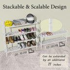 Shoe Rack, Expandable Shoes Organizer Metal Shelf Stand, 2 Tier Stackable Long Shoe Storage Holder For Closet, Floor, Entryway, Garage, Bedroom, Door Entrance For 12-18 Pairs, 45.6 inches White