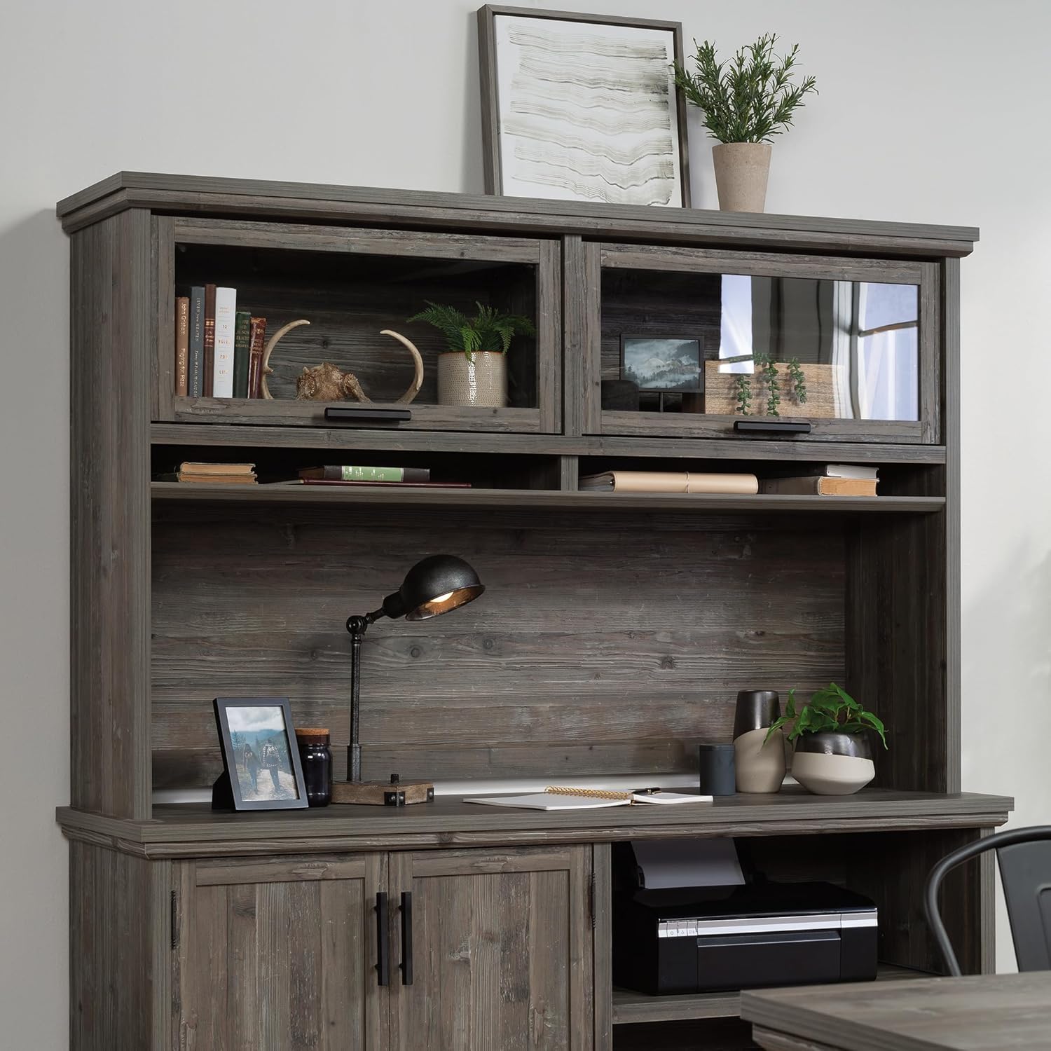 Sauder Aspen Post Hutch in, Pebble Pine Finish