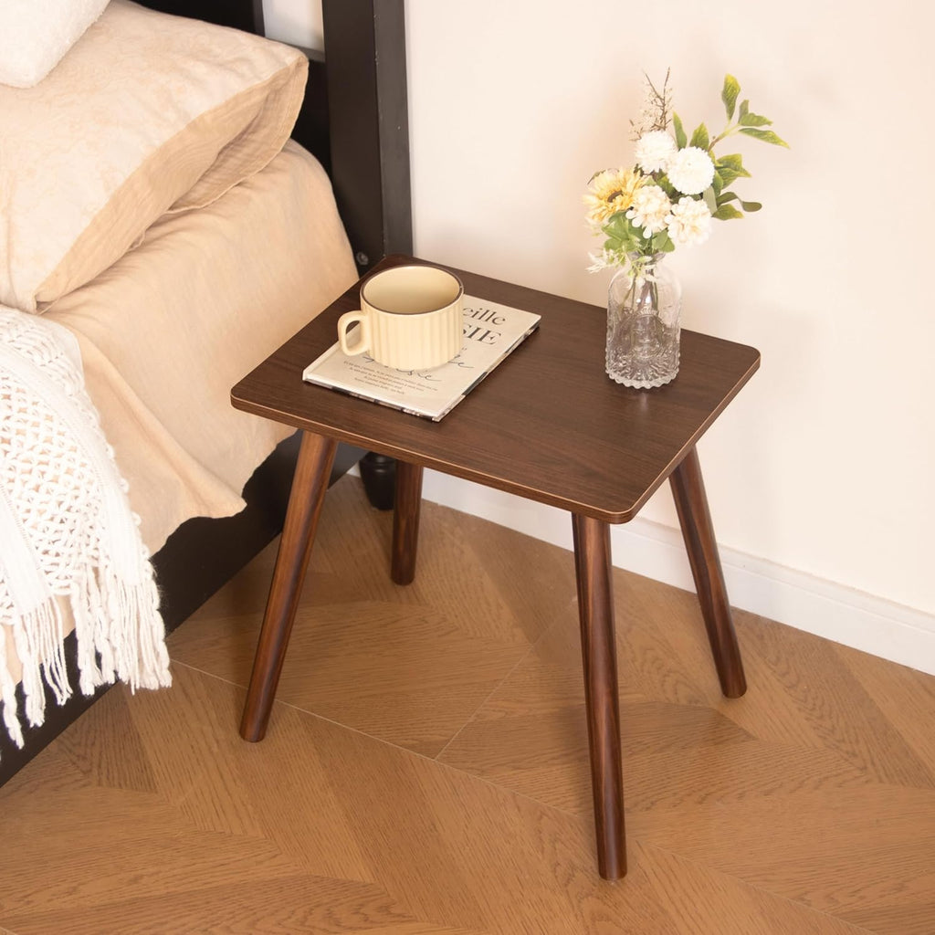Small Side Table, Mid Century Modern End Tables Living Room, Wood Accent Bed Side Table with Solid Wood for Bedroom, Office, Small Spaces, Walnut Brown
