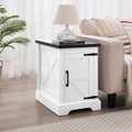 Havemies Farmhouse End Table with Barn Door, Adjustable Shelf Nightstand & Sofa Side Table, Rustic Rectangular Storage Table for Living Room or Bedroom (White)