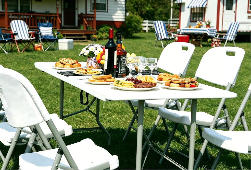 6 Foot Folding Table 6ft Foldable Portable Plastic Tables for Party, Fold-in-Half Heavy Duty Table, 6’ Utility Dining Card Long Table, Indoor Outdoor Fold up for Picnic, Camping, White, Large