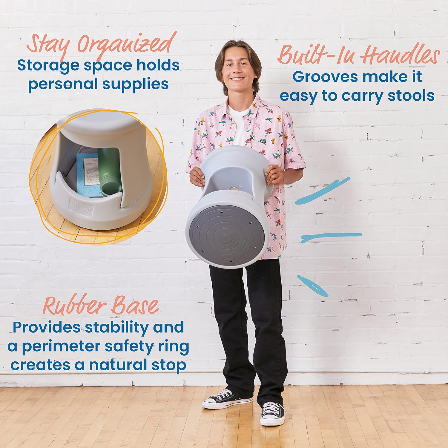 ECR4Kids Active Storage Wobble Stool, 18in Seat Height, Childrens Furniture, Light Grey