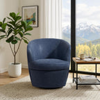 Swivel Accent Chair, Faux Leather Barrel Chair Upholstered Armchair for Living Room, Modern Round Arm Club Chair with Metal Base - Navy Blue, Set of 1