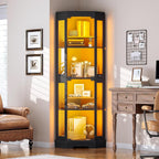 HOOBRO Corner Display Cabinet with Glass Doors，67.9" Glass Display Cabinet with LED Lights, 6-Tier Curio Cabinets for Collectibles, Books, Modern Display Case Corner Bookcase, Black BK02DDC01