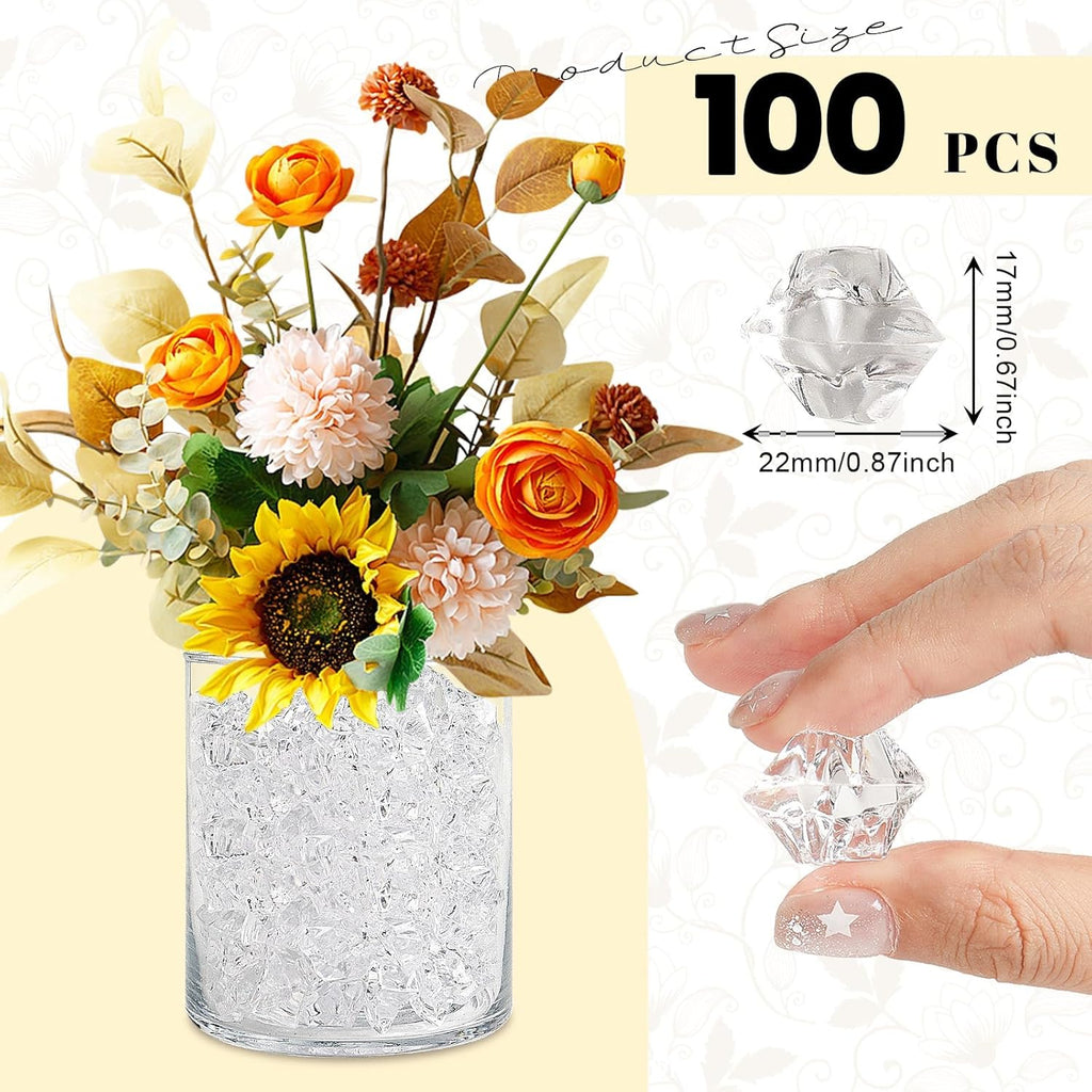 Fake Ice Cubes,100 Pcs Clear Rocks for Vases,17 * 22 mm Plastic Diamonds,Plastic Ice Cubes Clear Beads for Vases