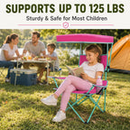 Kids Folding Canopy Chair with Safety Lock, 125 lb Capacity, Pink/Green | Portable kids canopy chair with safety lock, cup holder, and foldable frame for beach, lawn, camping, and sports sidelines.