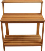Sunnydaze 42-Inch Meranti Wood Outdoor Potting Bench with Storage Shelf - Teak Oil Finish