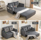 Krcix 3 in 1 Pull Out Couch, 56 Inch Velvet Sofa Bed, Convertible Sleeper Sofa for Living Room, Small Space, Upholstered Loveseat Couch Bed with USB, Cup Holder Charcoal Grey
