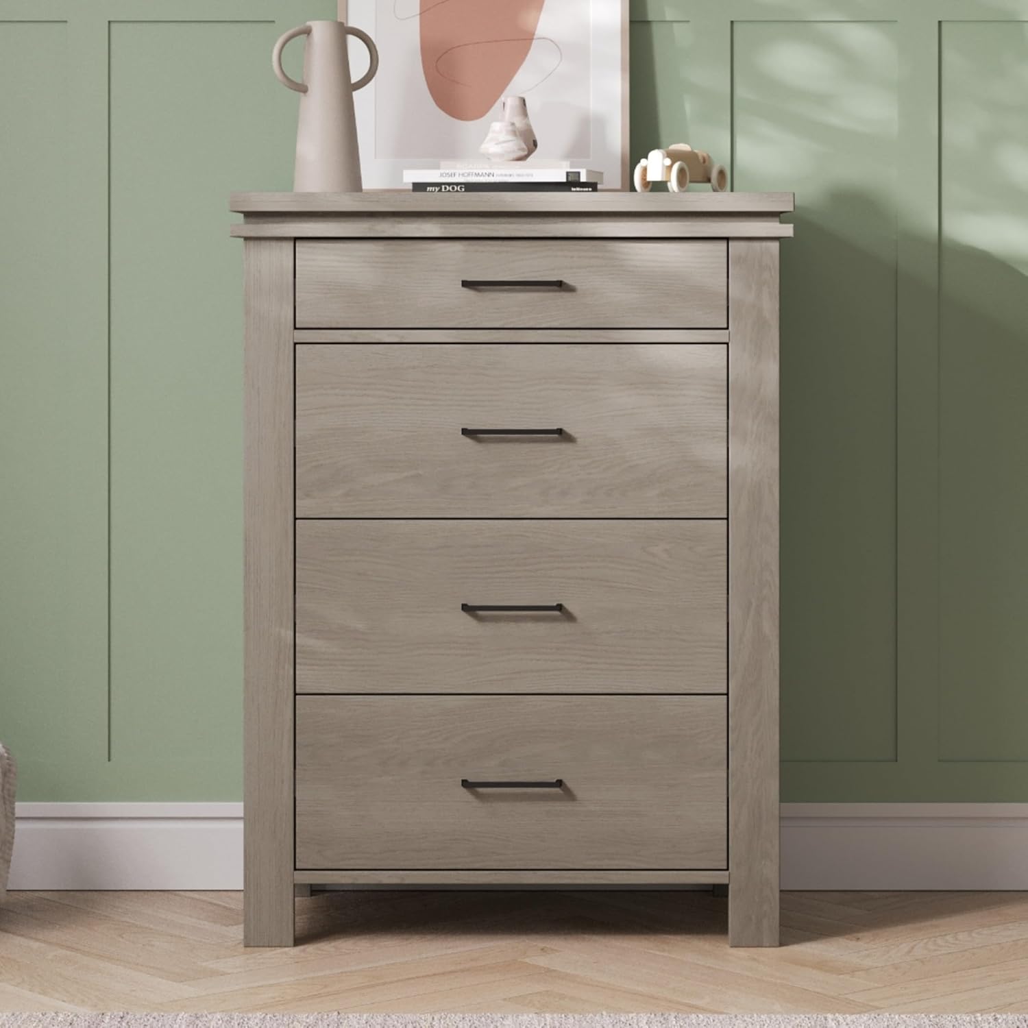 Child Craft Denman Crib, Dresser, Chest, and Nightstand 4-Piece Nursery Set, Grows with Your Baby (Crescent Gray)
