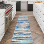 Lansny Abstract Runner Rug 2x6, Blue Washable Hallway Runner Rug Non-Slip, Soft Printed Kitchen Runner, Thin Faux Wool Runners for Hallways, Modern Floor Carpet for Entryway Bedroom Hall Indoor