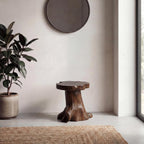 JONATHAN Y Amara Handcrafted Solid Teak Wood Live Edge Tree Stump Stool, 16" Rustic Accent Side Table and Decorative Indoor Plant Stand, Dark Brown STL3000B
