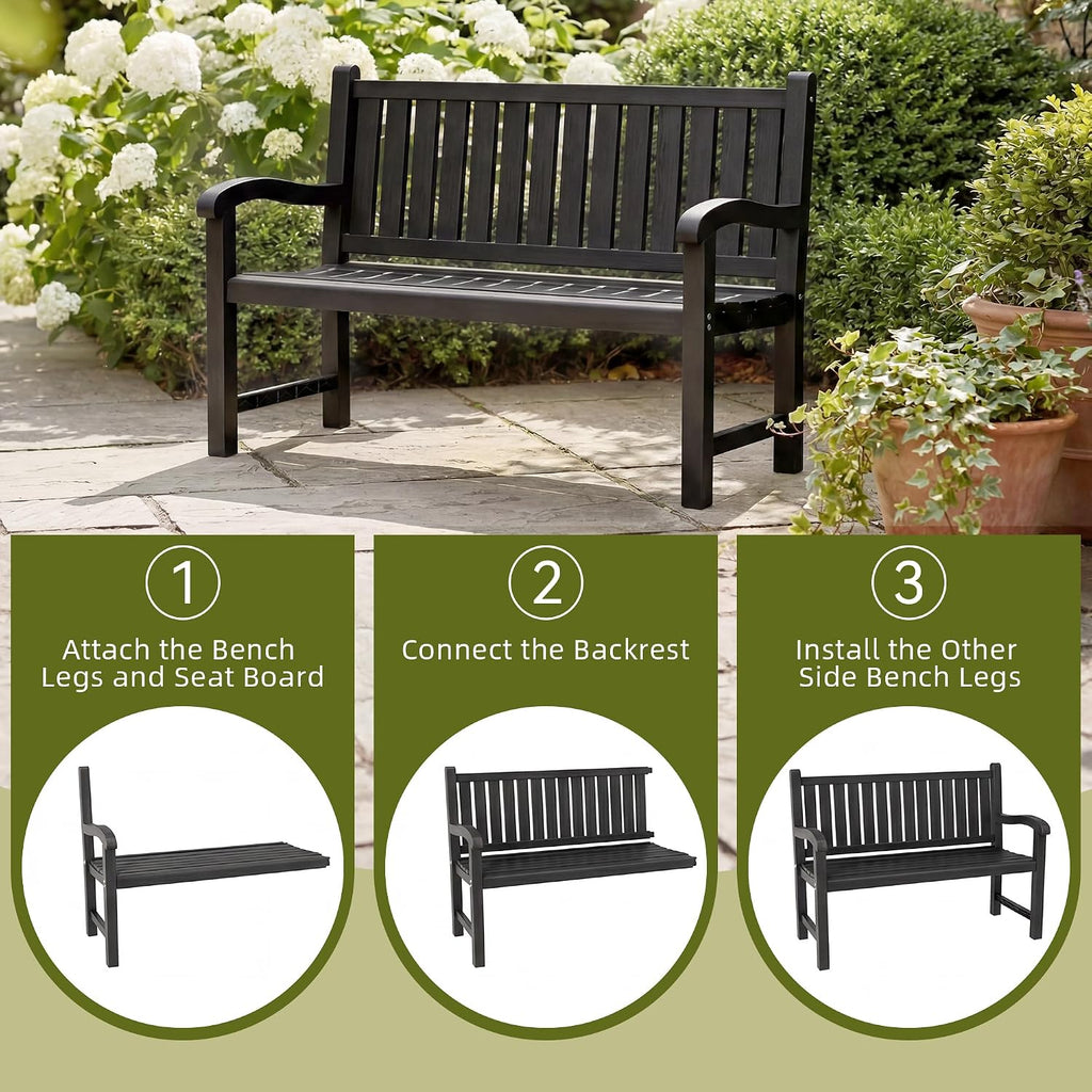 Outdoor Bench, 2-Person Outdoor Benches Weatherproof, 600 lbs Weight Capacity, Low Maintenance, Garden Bench for Patio, Park, Porch, Backyard, Balcony