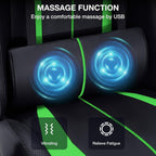 HOFFREE RGB Gaming Chair with Speakers Massage Computer Gaming Chair with LED Lights and Footrest High Back Video Game Chair for Adults Green and Black