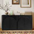 Real Relax 65 Inch Fluted Buffet Cabinet with Storage, Modern Symmetrical Arc Accent Sideboard Large Console Table for Living Room, Hallway, Entryway, 330LBS (Black)