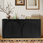 Real Relax 65 Inch Fluted Buffet Cabinet with Storage, Modern Symmetrical Arc Accent Sideboard Large Console Table for Living Room, Hallway, Entryway, 330LBS (Black)