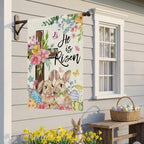 CROWNED BEAUTY Easter House Flag Cross Bunny 28x40 Inch Double Sided Large Holiday Welcome Decoration for Outside Yard