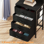 Furnulem Nightstands Set of 2, 38" Tall Bedside Table with Charging Station | Charging Station & RGB LED Lights, 4 Fabric Drawers & Storage Wood Shelves, Metal Frame, Black Night Stand for Bedroom Dorm