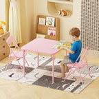 JOYMOR Kids Folding Table and Chairs Set, 3-Piece Metal Frame Activity Set with Easy-Fold Design for Playroom & Classroom (Pink)