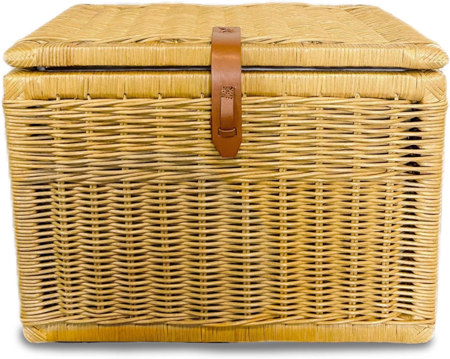 The Basket Lady Handwoven Deep Wicker Storage Trunk, Natural Rattan Wicker Chest with Lid and Handles for Blankets, and Home Organization-Sandstone, Large, 24" L x 17" W x 17.5" H