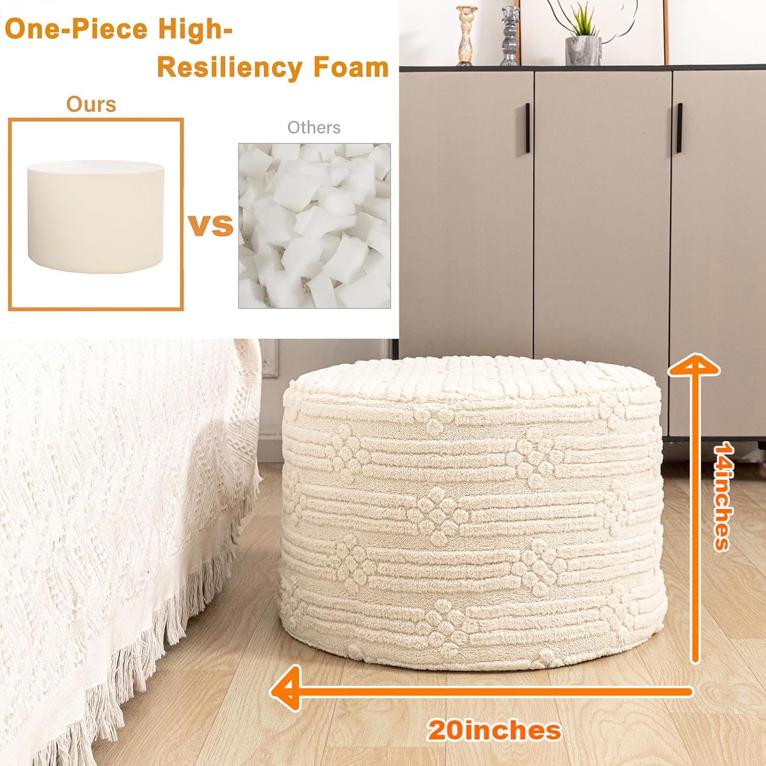 Asuprui Pouf Ottoman Foot Rest – Plush Round All-in-one Foam Stool for Cozy Lounging, Floor Pouf & Chic Decor (Linen)