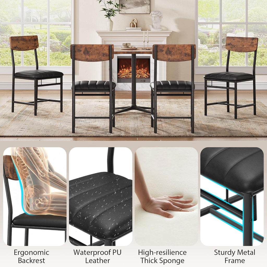 Jocoevol Industrial Dining Chairs Set of 6 - Upholstered Dining Room Chairs with PU Leather, Kitchen Chairs with Wooden Backrest and Thickened Metal Legs, for Dining Room, Living Room (6) (Brown)