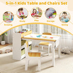 DOREROOM Kids Art Table and Chair Set, Craft and Play Wood Activity Table with Storage Bins and Paper Roll, Toddler Desk for Playroom/Nursery/Home, Kids Table and Chairs Set for Drawing/Learning/Read