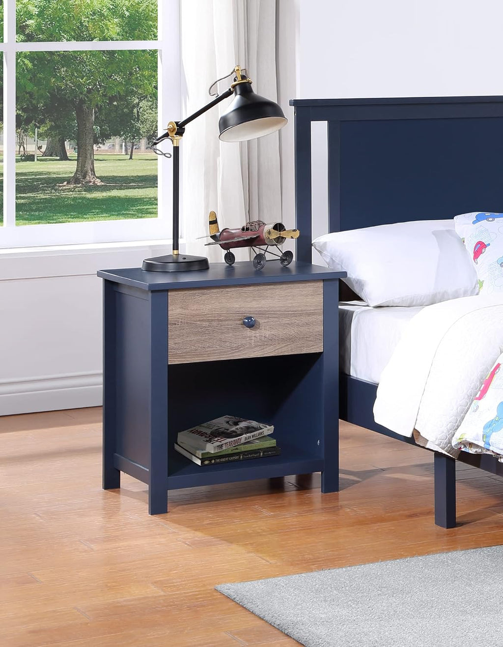 Nightstand Midnight Blue,Vintage Walnut