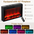 Fireplace TV Stand with 30" Electric Fireplace, Modern Fireplace Entertainment Center Fits TVs up to 70", Fluted Wood TV Console with Spacious Storage Cabinet for Living Room (Black)