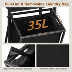 Space-Saving Coat Rack with Tilt Out Laundry Basket, Clothes Garment Rack with Shelves, X-Shaped Sturdy Structure Freestanding Hall Tree Laundry Hamper for Bedroom Laundry Room Bathroom, Brown