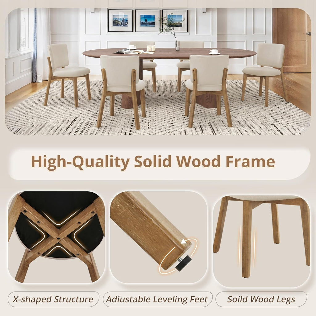 LUE BONA Wooden Dining Chairs Set of 4, Comfortable Wide Back Kitchen Side Chairs, Strong Thick Legs for Modern Farmhouse Dining Room, Linen Upholstered and Natural Wood Legs