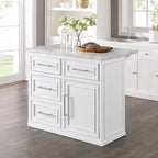 Crosley Furniture Cutler Faux Marble Top Kitchen Island with Storage, Breakfast Bar, Microwave Stand, White