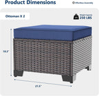 Kullavik Outdoor Ottoman Set of 2,All-Weather PE Wicker Outdoor Footstool with Thickened Cushions for Garden,Backyard,Deck,Porch,Poolside,Navy Blue