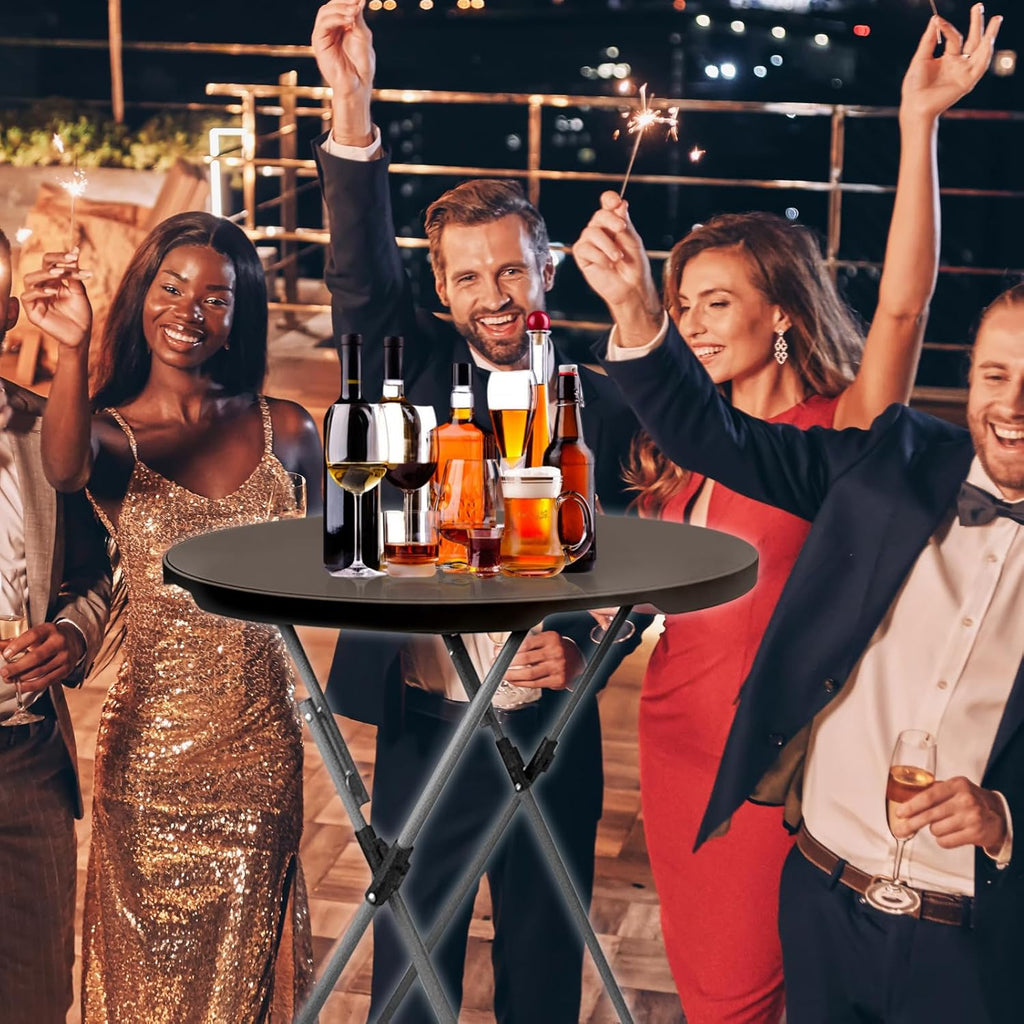 Hightop Cocktail Table 32in Round Folding Bar Height with Detachable Legs, Tall Bar Folding Table Indoor Outdoor Use for Wedding Bar Patio Parties (2PC, Brown)