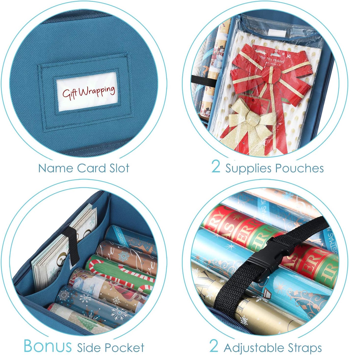 Hearth & Harbor Wrapping Paper Storage Container - Christmas Storage Bag with Interior Pockets - Gift Wrapping Organizer Storage Fits Up to 22 Rolls of 40" - Tear Proof Wrapping Paper Organizer