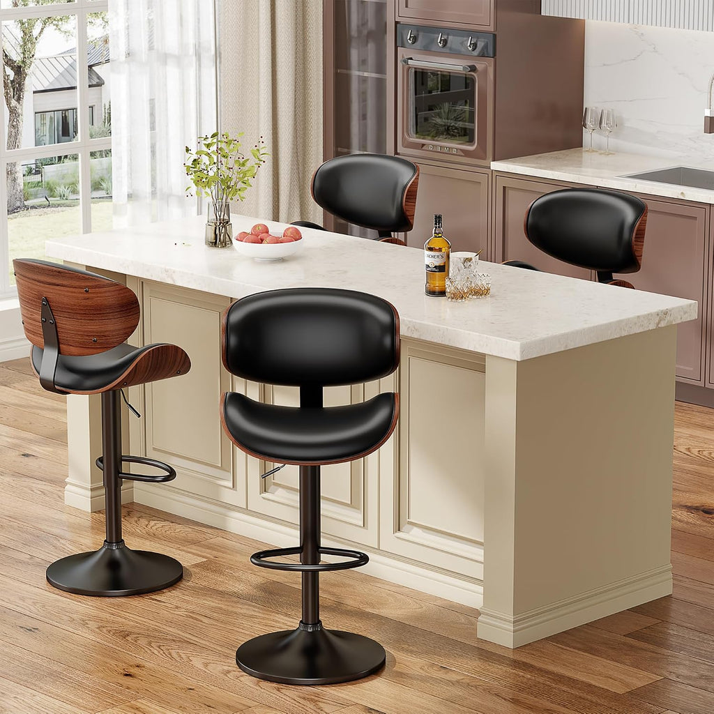 YaFiti Swivel Bar Stools Set of 2, Bar Stools for Kitchen Counter, Black | Comfortable Faux Leather Seating with Ergonomic Support and a Sturdy Footrest for Modern Kitchen Islands and Home Bars