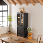 32.75" D*15.75" W*74.5" H Freestanding Kitchen Pantry with 4 Shelves, Top French Door & Lower Double Door, Rectangular Kitchen Pantry，for Living Room, Dining Room，Black
