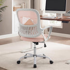 Home Office Desk Chair, Ergonomic Mid-Back Mesh Computer Chair with Comfortable Lumbar Support, Height Adjustable Swivel Task Chair with Fixed Armrest for Adults, Student, Pink