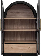 Modern 71" Tall Arched Kitchen Pantry with Door Shelves,Storage Cabinets with Open & Adjustable Shelves,Hidden Drawer & Glass Door,for Kitchens Dining Room (Black#Glass)