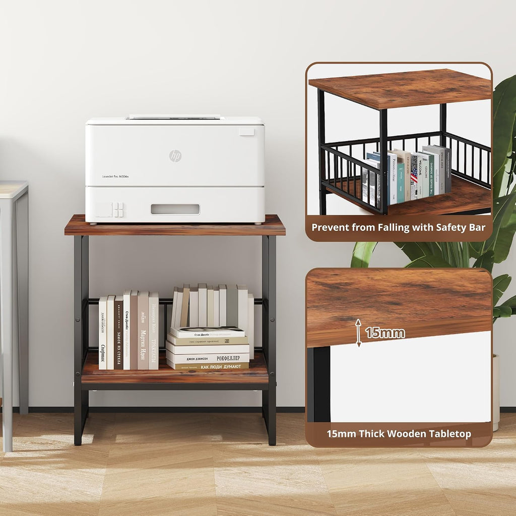 EazeHome End Table 24" for Living Room, Large Square Side Table with 2-Tier Storage, Rustic Brown Tall Industrial Night Stand for Bedroom, Rustic Brown