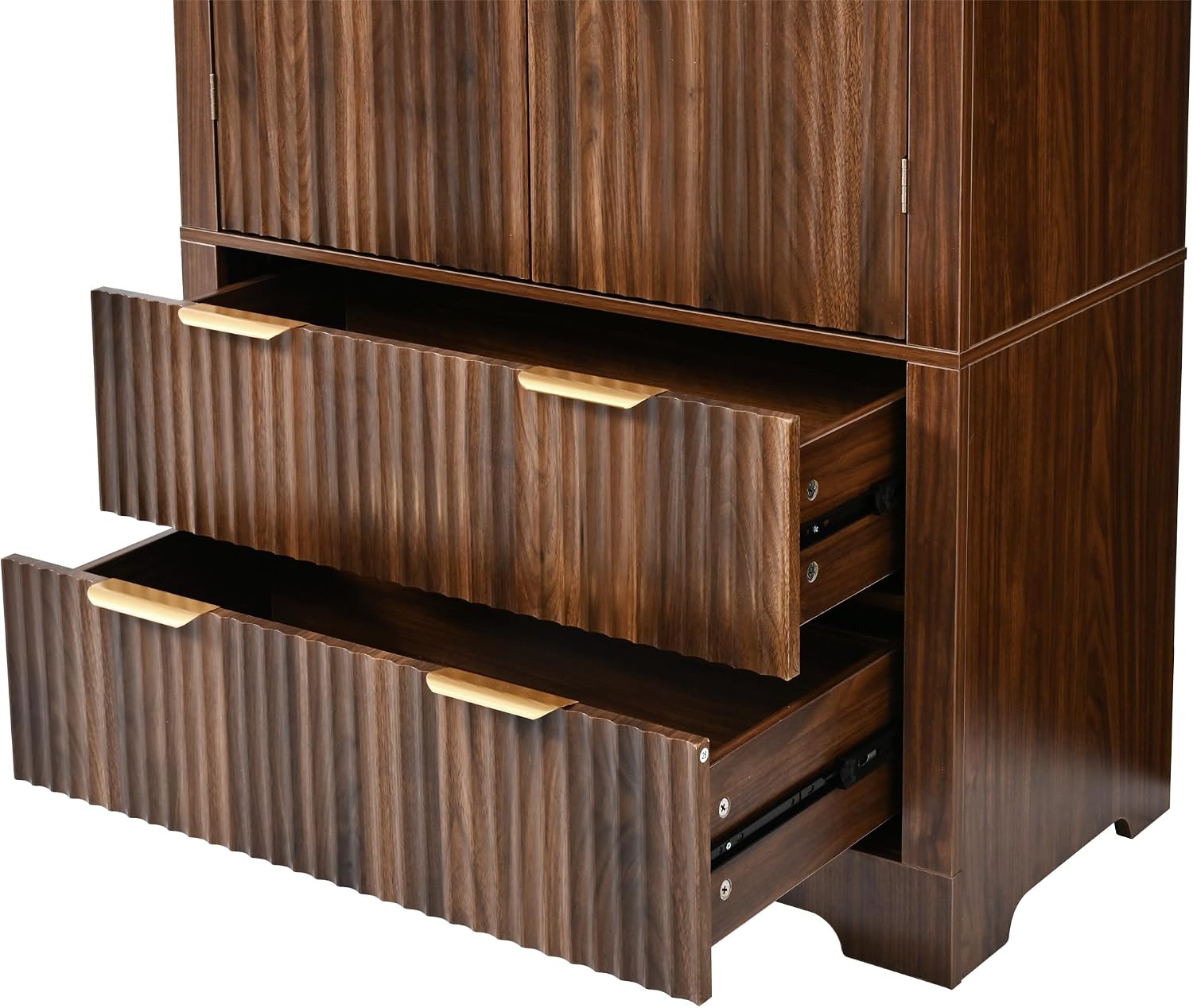 Merax 72" Tall Arched Kitchen Pantry Cabinet with 2 Drawers, Mid Century Modern Fluted Storage Cabinet with 3 Adjustable Shelves & 8 Door Shelves, Wooden Cupboard Organizer for Kitchens (Walnut)