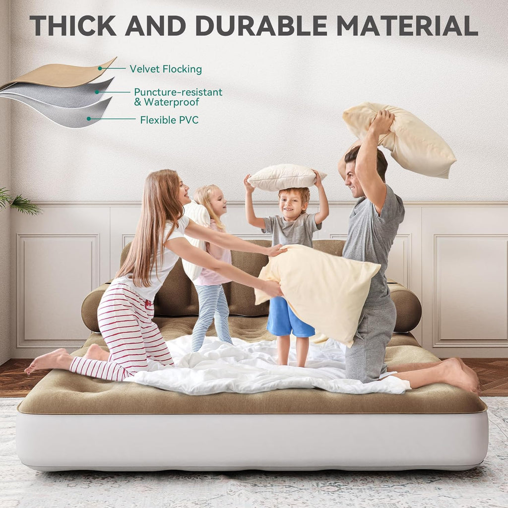 YITAHOME Queen Size Air Sofa Bed Mattress with Headboard and Pump, Blow Up Couch Inflatable Bed for Home Living Room, 79" x 60" x 25" (Expanded Size, Brown)
