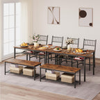 Garvee Dining Table Set for 4 with Bench and Chairs, 4-Piece Kitchen Table Set with Storage – Space-Saving Dining Table for Apartments and Dining Rooms, Brown