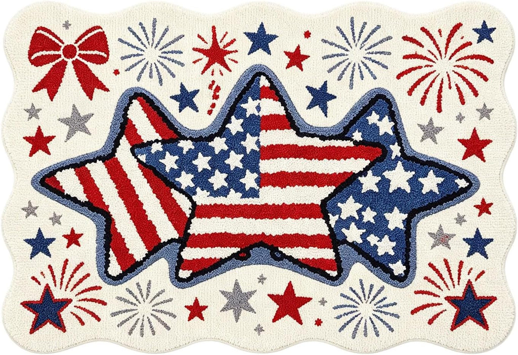 Patriotic Door Mat 4th of July Doormat Durable American Flag USA Front Door Mat Outdoor Non‑Slip Red White Blue Welcome Mat Plush Bathroom Rug Entryway Floor Mats Indoor Outdoor Decor 23.62x15.75in