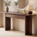 63 Inch Fluted Console Table with Drawers, Entryway Table with Storage, Modern Rounded Hallway Table for Narrow Spaces（Brown）