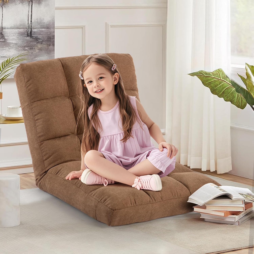 Floor Chair, 24 inches Wide Oversized Velvet Armless Lay Flat Floor seat Padded Meditation Chair with 6 Adjustable Position Ergonomic Comfortable Convenient (Casual, LRSF-006-TAN)